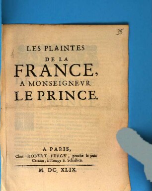 Les Plaintes De La France Svr L'Estat Present