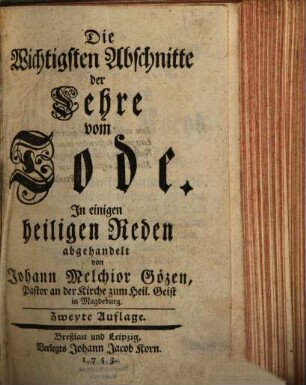 Die Wichtigsten Abschnitte der Lehre vom Tode