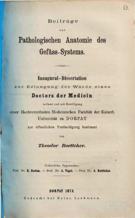 Beiträge zur Pathologischen Anatomie des Gefäss-Systems