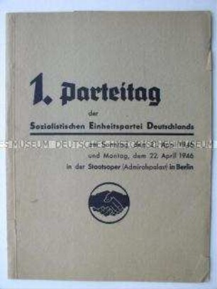 Delegiertenmappe des Vereinigungsparteitages von KPD und SPD in Berlin (ohne Inhalt)