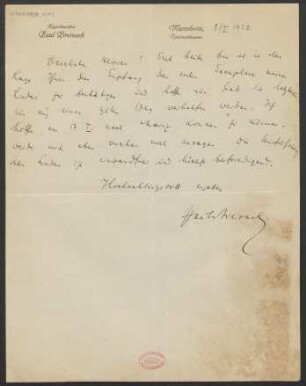 Brief an B. Schott's Söhne : 03.01.1922