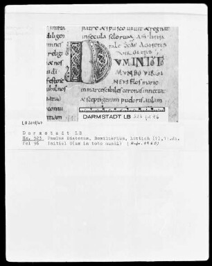 Paulus Diaconus, Homiliarium (Winterteil) und andere — Initiale D(um in toto mundi), Folio 96recto