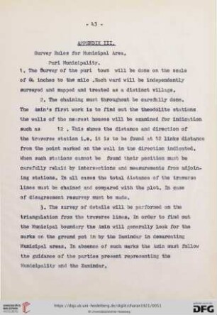 Appendix III, Survey rules
