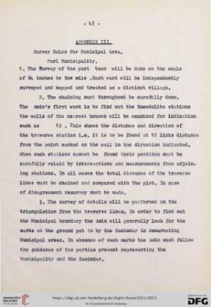 Appendix III, Survey rules