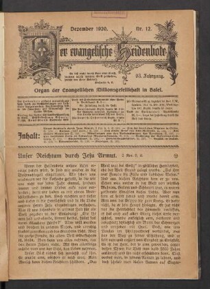 Nr. 12. Dezember 1920