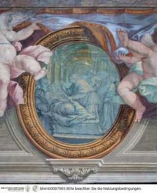 Medaillons mit Szenen aus dem Pontifikat Clemens' XI., Papst Clemens XI. am Bett eines Kranken