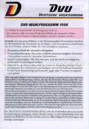 Propagandaschrift der DVU (Deutsche Volksunion) zur Bundestagswahl 1998