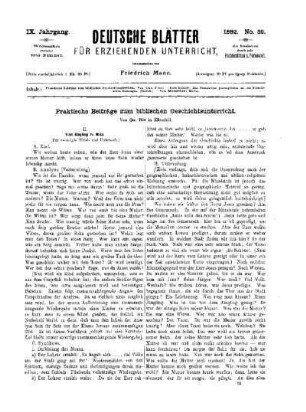 Praktische Beiträge zum biblischen Geschichtsunterricht