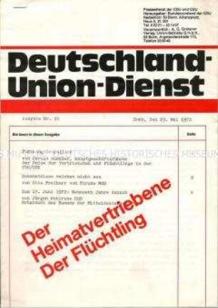 Mitteilungsblatt des CDU-Bundesvorstandes zum Thema Verteibung/Flüchtlinge