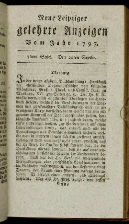 76tes Stück. Den 22ten Septbr.