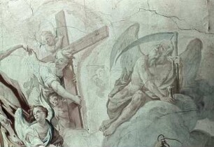Die Erfüllung der Zeit: Christus als Erlöser im Triumphwagen umgeben von allegorischen Figuren