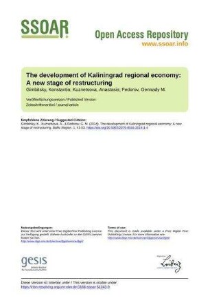The development of Kaliningrad regional economy: A new stage of restructuring