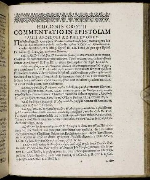 Hugonis Grotii Commentatio In Epistolam Pauli Apostoli Ad Philemonem.