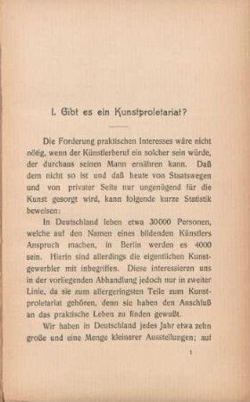 I. Gibt es ein Kunstproletariat?