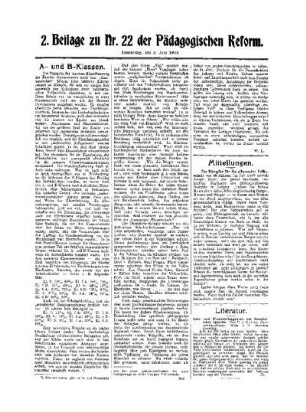 Literatur : 2. Beilage zu Nr. 22 der Pädagogischen Reform
