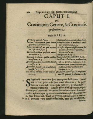 Caput I. De Coecitate Genere, & Coecitatis probatione.