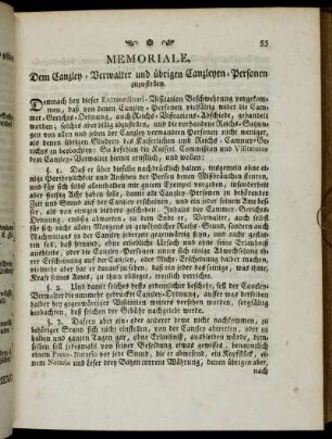 Memoriale, Dem Canzley-Verwalter und übrigen Canzleyen-Personen zuzustellen.