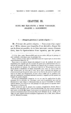 Chapitre III. Suite des équations à trois variables. Abaques à alignement.