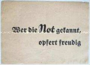Handzettel mit einer Parole zur Reichsstraßensammlung, abgeworfen in Dresden am 6. November 1938