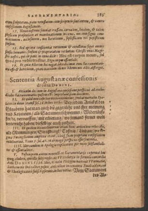 Sententia Augustanae confessionis de coena Domini.