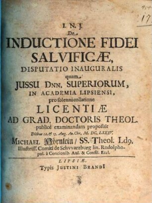 De inductione fidei salvificae, disputatio inauguralis