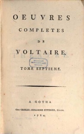 Oeuvres completes de Voltaire, 7. Théâtre ; 7