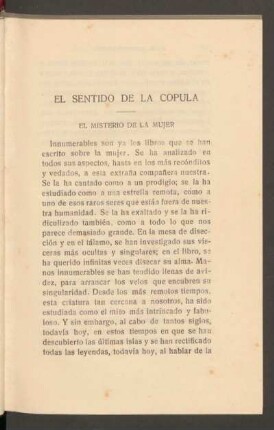 El sentido de la cópula : El misterio de la mujer