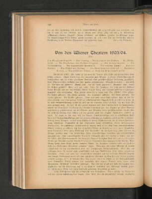 Von den Wiener Theatern 1903/04