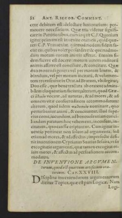 De Inventione Argumentorum, quod est quartum artificium oratorium. Cap. XXVIII.