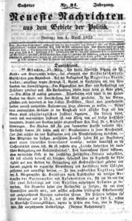 Neueste Nachrichten aus dem Gebiete der Politik. 1853 = Jg. 6, 4 - 6