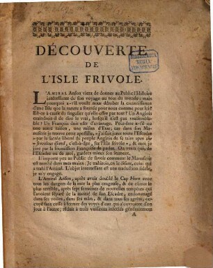 Découverte de l'isle frivole