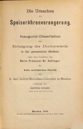 Die Ursachen der Speiseröhrenverengerung : Inaug.-Diss.