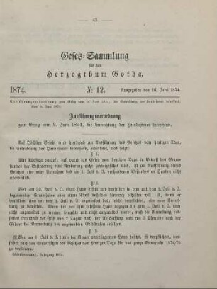 12. Ausführungsverordnung zum Gesetz vom 9. Juni 1874, die Entrichtung der Hundesteuer betreffend. Vom 9. Juni 1874
