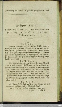 Zwölftes Kapitel. Anwendungen der Lehre von den geometrischen Proportionen auf einige practische Rechnungsarten