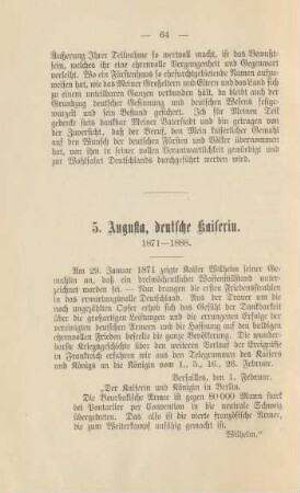 5. Augusta, deutsche Kaiserin : 1871-1888