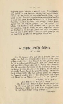 5. Augusta, deutsche Kaiserin : 1871-1888