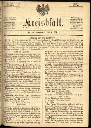 Ausgabe vom Samstag, den 09. März 1872.