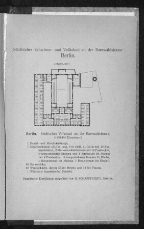Städtisches Schwimm- und Volksbad an der Baerwaldstrasse Berlin. Grundriss