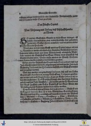 Kap. 5. Von Ursprung und Anfang deß Bischoffthumbs in Meintz.