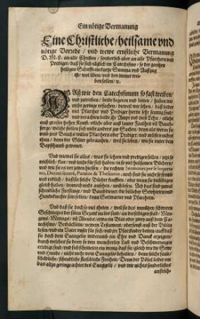 "Eine christliche / heilsame und nötige Vorrede / und [...] Vermanung"
