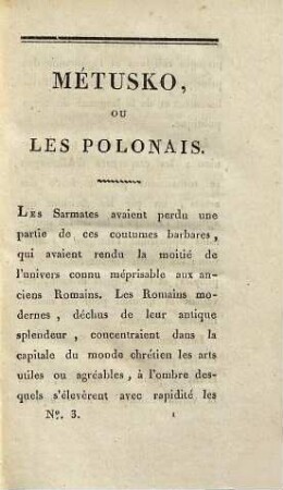 Les cent vingt jours ou les quatre nouvelles, 3. Métusko, ou les polonais