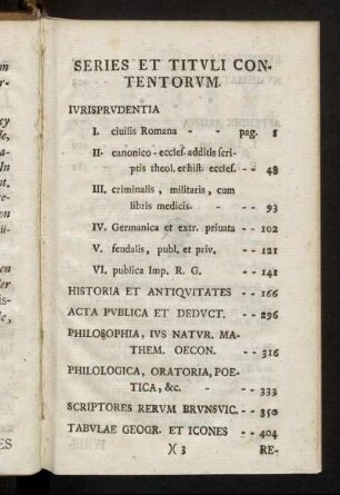 Series et tituli contentorum.