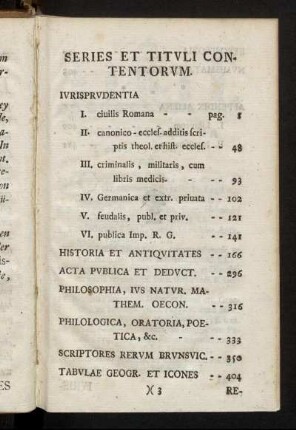 Series et tituli contentorum.