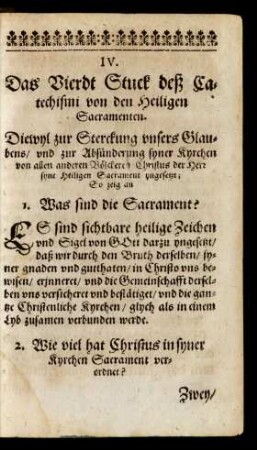 IV. Das Vierdt Stuck deß Catechismi von den Heiligen Sacramenten.