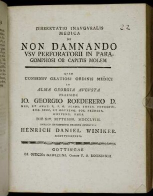 Dissertatio Inauguralis Medica De Non Damnando Usu Perforatorii In Paragomphosi Ob Capitis Molem