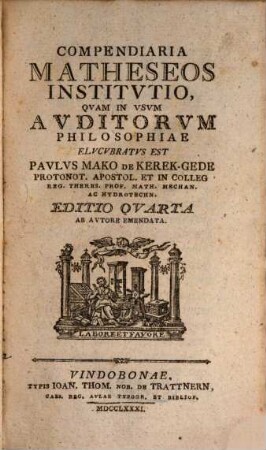 Compendiaria Matheseos Institvtio