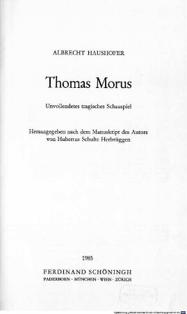Thomas Morus : unvollendetes tragisches Schauspiel