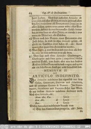 Membrum II. De Articulo Indefinito.