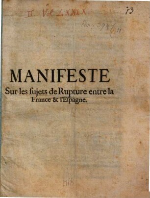 Manifeste sur les sujets de Rupture entre la France et l'Espagne