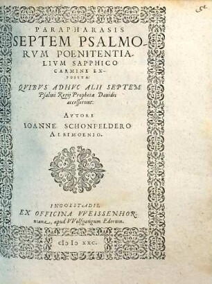 Parapharasis septem Psalmorvm poenitentialivm sapphico carmine exposita